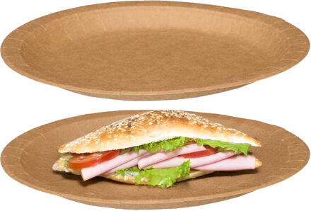 Kinvara papieren feest bordjes - 48x stuks - Dia 28 cm - gerecycled kraft papier