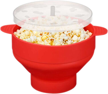 Kinvara Popcorn maker - rood - kunststof - met deksel - magnetronbak - inklapbaar