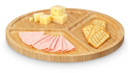 Kinvara Serveerplank 3 vakken - D30 cm - bamboe hout - kaasplankje - borrelplank - tapasplank