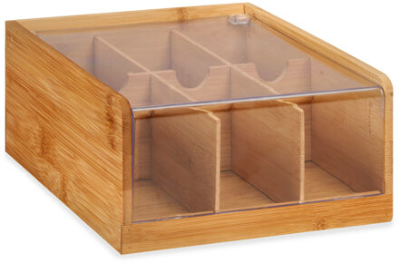 Kinvara Sorteerdoos/theedoos 6-vaks - hout - bruin - 22 x 20 x 10 cm