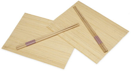 Kinvara Sushi placemats en eetstokjes - 2 personen - beige - Placemats