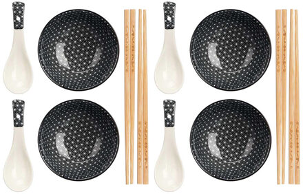 Kinvara Sushi servies set - 12-delig - keramiek - zwart - sushi luxe eet set
