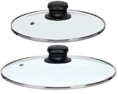 Kinvara Universele pannendeksel set - 2x stuks - Dia 24/20 cm - glas - stoomgaatje