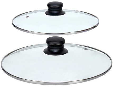 Kinvara Universele pannendeksel set - 2x stuks - Dia 26/22 cm - glas - stoomgaatje