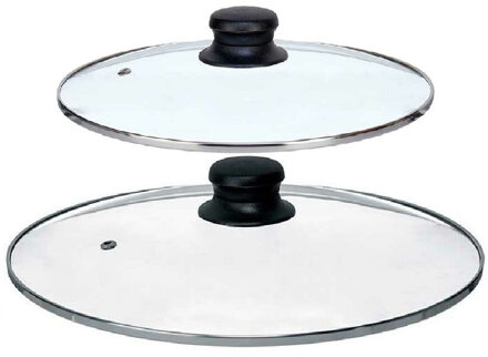 Kinvara Universele pannendeksel set - 2x stuks - Dia 28/24 cm - glas - stoomgaatje