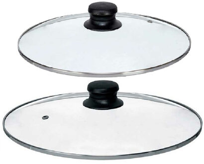 Kinvara Universele pannendeksel set - 2x stuks - Dia 28/26 cm - glas - stoomgaatje