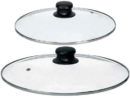 Kinvara Universele pannendeksel set - 2x stuks - Dia 30/26 cm - glas - stoomgaatje