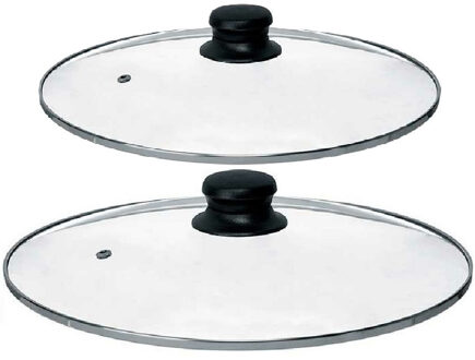 Kinvara Universele pannendeksel set - 2x stuks - Dia 30/28 cm - glas - stoomgaatje