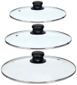 Kinvara Universele pannendeksel set - 3x stuks - Dia 26/24/22 cm - glas - stoomgaatje