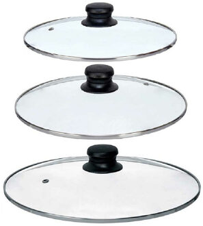 Kinvara Universele pannendeksel set - 3x stuks - Dia 28/26/24 cm - glas - stoomgaatje