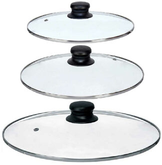 Kinvara Universele pannendeksel set - 3x stuks - Dia 30/26/24 cm - glas - stoomgaatje