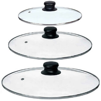 Kinvara Universele pannendeksel set - 3x stuks - Dia 30/28/24 cm - glas - stoomgaatje
