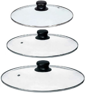 Kinvara Universele pannendeksel set - 3x stuks - Dia 30/28/26 cm - glas - stoomgaatje