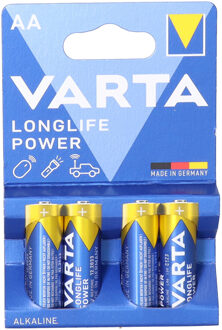 Kinvara Varta Alkaline AA batterijen longlife power 1.5 V - pakje van 4x stuks - Penlites