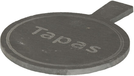 Kinvara Voedsel/hapjes/tapas ronde serveerplank van leisteen 19 x 14 cm met handvat