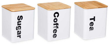 Kinvara Voorraadpotten set - 3x stuks - koffie/thee/suiker - metaal/bamboe - 1.3L