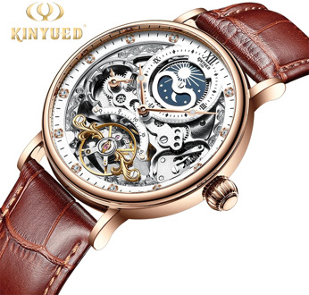 KINYUED Skeleton Watches Mechanical Automatic Watch Men Tourbillon Sport Clock Casual Business Moon Wrist Watch Relojes Hombre