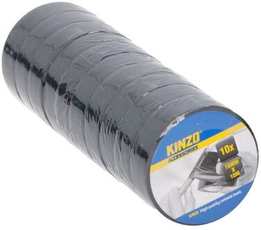 Kinzo 10 rollen isolerende tape voor kabels en elektra 18 mm x 10 meter - Tape (klussen) Zwart