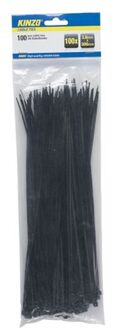 Kinzo 100x zwarte kabelbinders - 3,6 x 300 mm - Tie wraps / rips