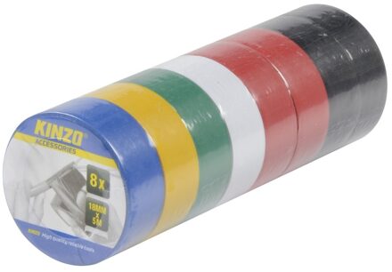 Kinzo 16x Gekleurde rollen isolatie tape - 18 mm x 5 meter - Isolerende tape - Klusmateriaal