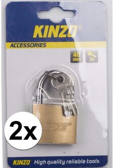 Kinzo 2 stuks hangsloten messing 40 mm - Hangsloten Multikleur