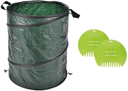 Kinzo 2 stuks kunststof bladgrijpers/handharken 39 cm met tuinafvalzak 130L voor tuinafval/bladeren