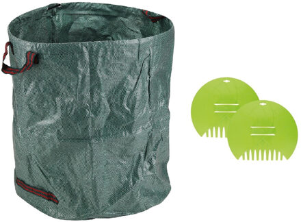 Kinzo 2 stuks kunststof bladgrijpers/handharken 39 cm met tuinafvalzak 272L voor tuinafval/bladeren