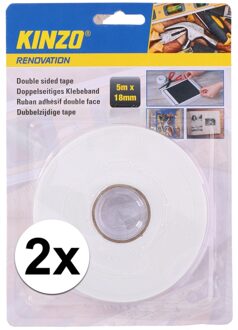 Kinzo 2x Dubbelzijdig tape 18 mm x 5 meter - Tweezijdig tape - Klussen en doe het zelf artikelen