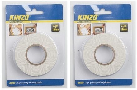 Kinzo 2x Dubbelzijdig tape - 19 mm x 2,3 meter - tweezijdig tape