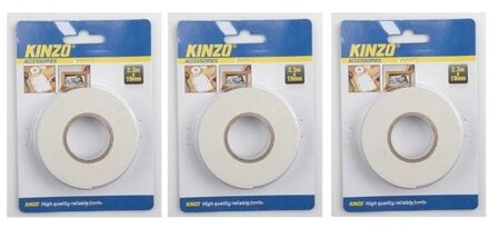 Kinzo 3x Dubbelzijdig tape / knutseltape 2,3 meter - Tape (klussen) Wit