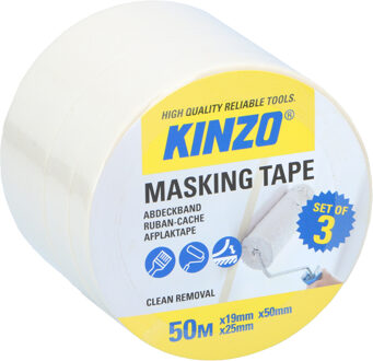 Kinzo Afplaktape/schilderstape - 3x verschillende maten - wit - 19/25/50mm x 5m - binnen/buiten - Tape (klussen)