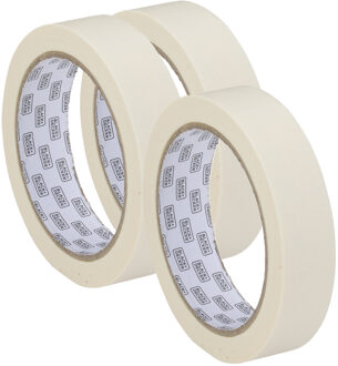 Kinzo Afplaktape/schilderstape - 3x - wit - 25mm x 25m - voor binnen/buiten