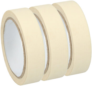 Kinzo Afplaktape/schilderstape - 3x - wit - 25mm x 25m - voor binnen/buiten