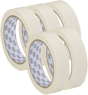 Kinzo Afplaktape/schilderstape - 5x - wit - 25mm x 25m - voor binnen/buiten