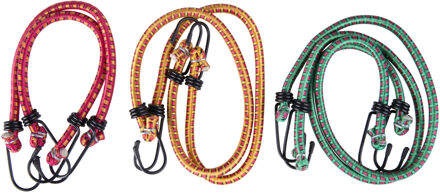 Kinzo Bagagespinnen - 6x - groen/rood/geel - 30 / 45 / 60 cm -Bagagespin/snelbinder/spanelastiek