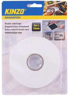 Kinzo Dubbelzijdig tape - 18 mm x 5 meter - montagetape - wit