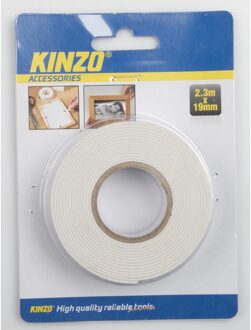 Kinzo Dubbelzijdig tape - 1x rol - 19 mm x 2,3 meter - wit