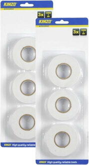 Kinzo Dubbelzijdig tape - wit - set met 6x rollen - Knutsel & hobby materiaal - plakband