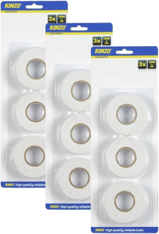 Kinzo Dubbelzijdig tape - wit - set met 9x rollen - Knutsel & hobby materiaal - plakband