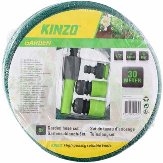 Kinzo Garden tuinslang set met 4x opzetstukken 30 meter - Tuinslangen Multikleur