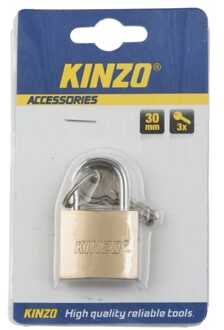 Kinzo Hangslot van metaal - 30 mm - met 3 sleutels - messing - Hangsloten Multikleur