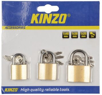 Kinzo Hangsloten set - 3x stuks - Handige hang/sluit werk - messing sloten - verschillende formaten