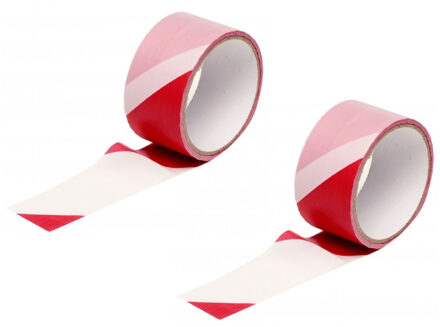 Kinzo Markeerlint - Set van 2x stuks - 25 meter - rood/wit - afzetlint - 4,8 cm breed