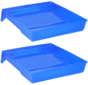 Kinzo Set van 2x Voordelige verfbak opvang lekbak blauw 35 x 29 cm - Verfrollers