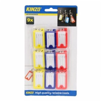Kinzo Sleutellabels - 9x stuks - rood - blauw - geel Multi