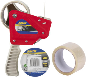 Kinzo Tape/plakband houder - inclusief 3x rollen verpakking plakband van 15 meter - breedte 5 cm