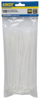 Kinzo Tiewraps-kabelbinders - 100x stuks - wit - 20 cm