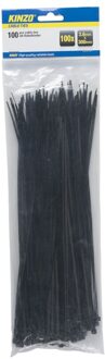 Kinzo Tiewraps - kabelbinders - 200x stuks - zwart - 30 cm