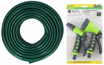 Kinzo Tuinslang 25 meter - inclusief 2 stuks opzetstukken - sproeikoppen - Tuinsproeier set 3-delig