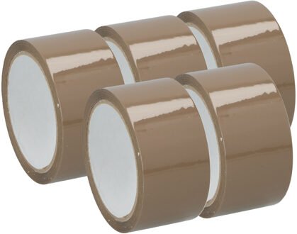 Kinzo Verpakkingstape - 5x - bruin - 48mm x 50m - verpakkingsbenodigdheden voor kantoor/thuis